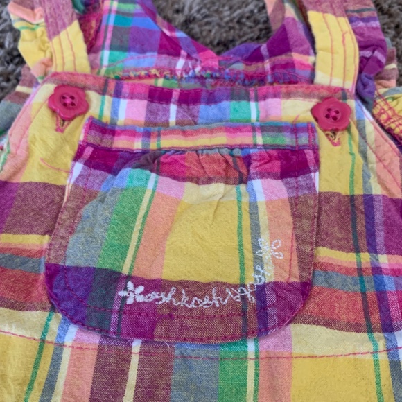 OshKosh B'gosh Pink Plaid Ruffle Trim Overalls Dress Sz.18m - Picture 2 of 9